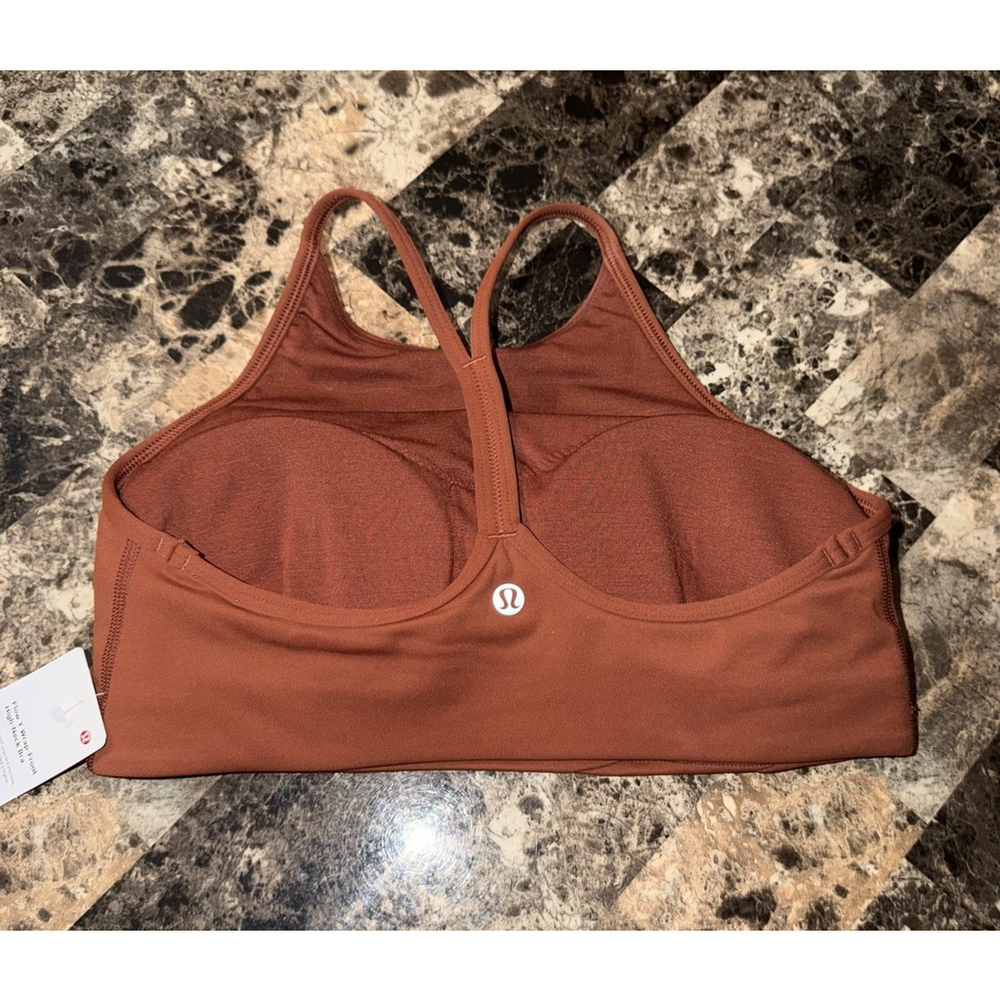 LULULEMON FLOW Y WRAP FRONT HIGH NECK BRA DARK TERRACOTTA COLOR SIZE 6 NWT